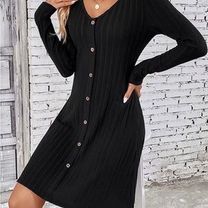 NWT! Z Avenue Black Button Front Long Sleeve A-line Dress